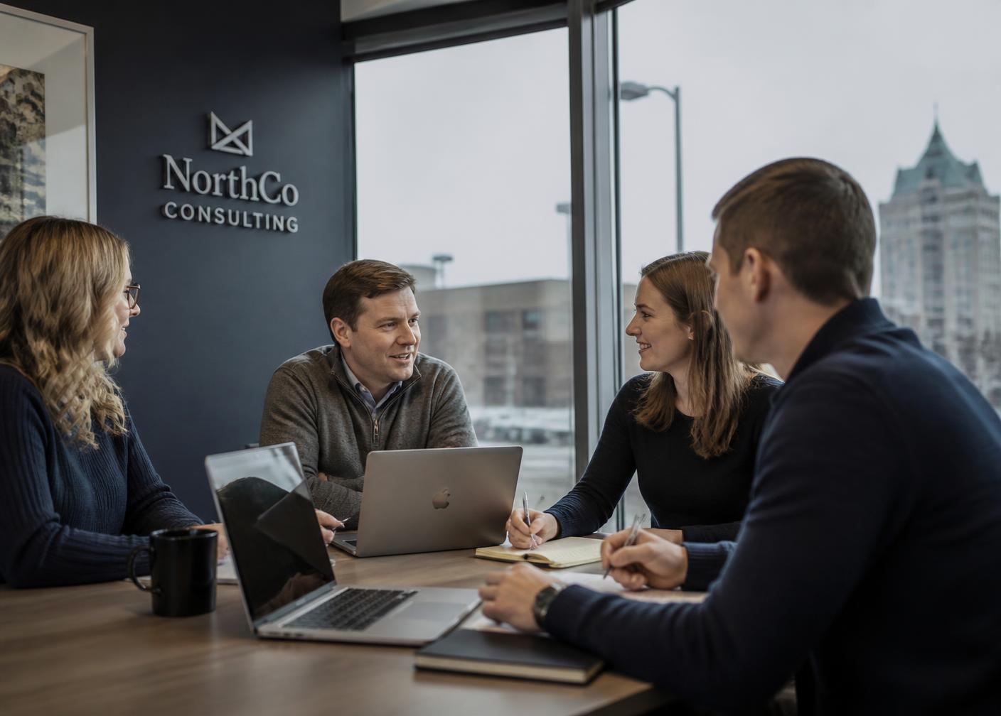 Recruiter meeting with a small business owner in a Michigan office